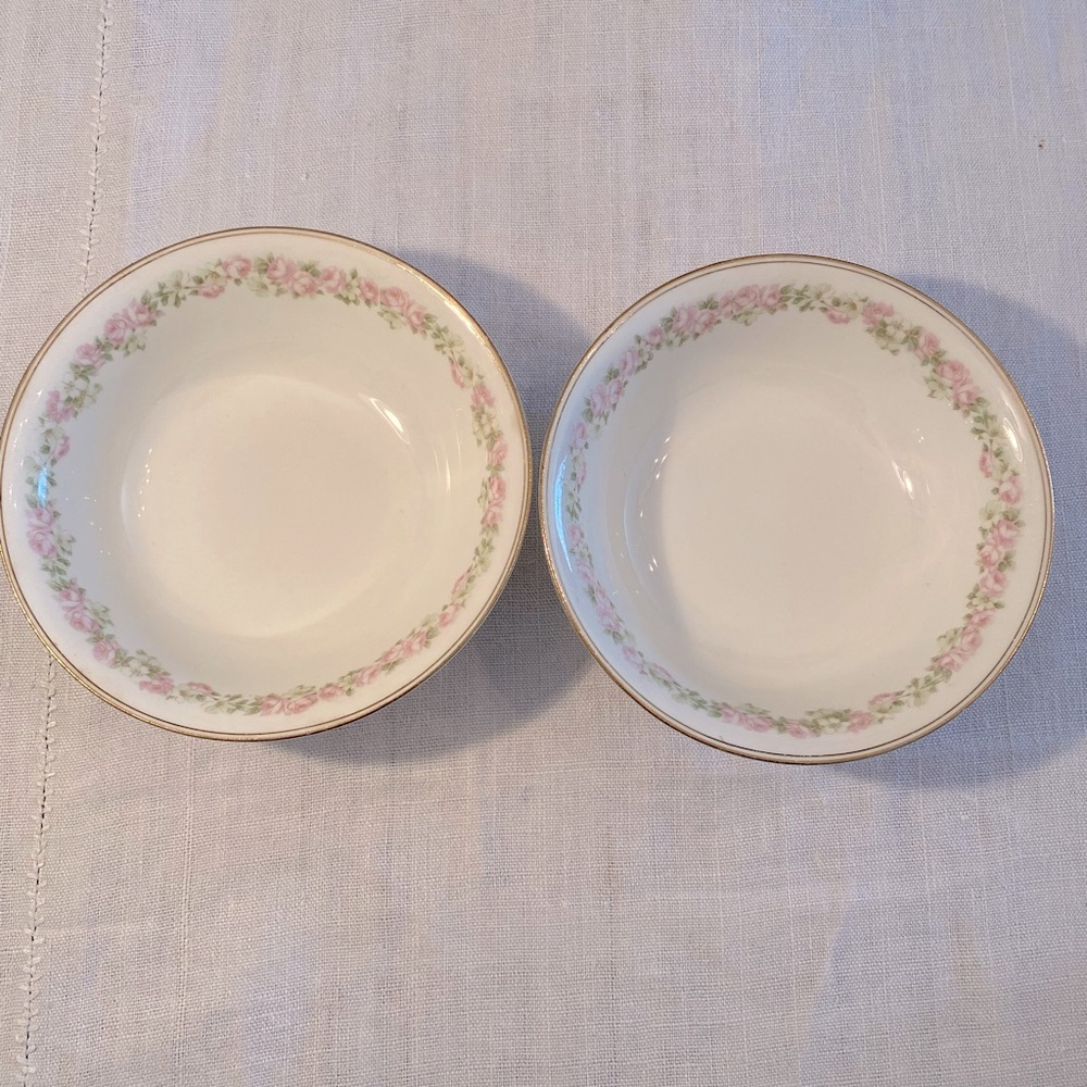 2 Vintage cereal bowl - Pope & Gosser China pink & green flowers USA